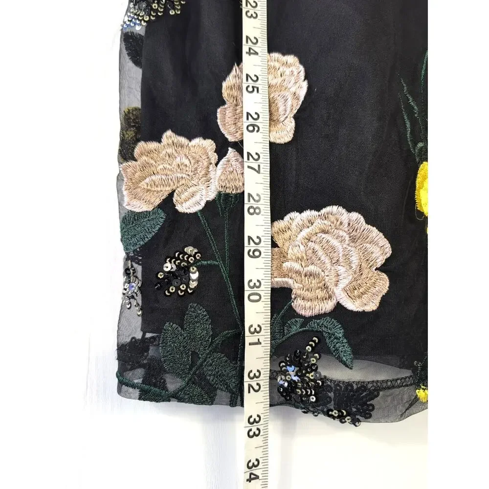 Lulu's Rue Black Floral Embroidered Sequin Bodycon Mini Dress Size XS - Picture 7 of 14